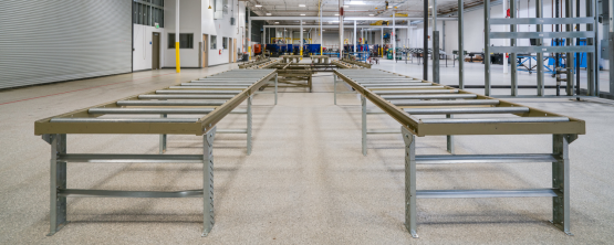 Side view of the framing table in Mark III's MEP manufacturing facility